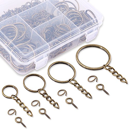 swpeet 100 Schlüsselanhänger Ringe mit Kette und 100 PCS Schraube Eye Pins Bulk für das Handwerk bronze