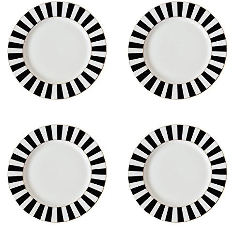 Bombay Duck Stripy Black White and Gold Set of 4 China Plates