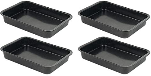 Russell Hobbs COMBO-3861 Set of 4 Romano Vitreous Enamel Roasters, 36 cm, Black, Dishwasher, Rectangular Roasting Tin for Vegetables and Meat, Oven Safe Up to 230 Degrees, 36 x 25 x 4 cm, Bone China