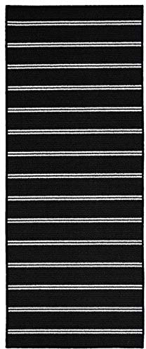Garland Rug Avery Striped Black/ White 2 Ft X 5 Ft Rug Non-Slip, Soft, Stain-Resistant Ideal For Living Rooms & Hallways, Stylish & Durable For High-Traffic Areas
