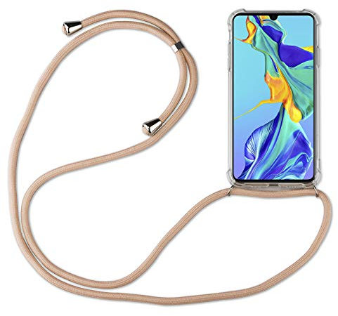 betterfon Hülle Kompatibel mit Huawei P30 Lite | Handykette Smartphone Halskette Hülle mit Band | Handyhülle mit Kordel zum Umhängen Kompatibel für P30 Lite | Beige/Braun