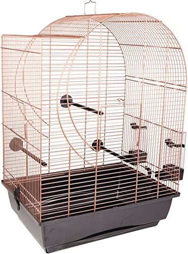 Flamingo Vogelkäfig – Voliere Vögel – Kelby Kupfer/Schwarz – 45×32×64 cm – 3 Kunststoffsitzstangen, 2 Näpfe, 2 Klapptüren, Kunststoff-Schublade, EU-Herstellung