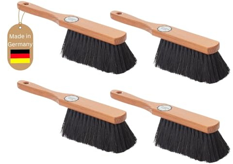 Novaliv Lot de 4 petites balayettes - Mélange de poils doux - Mélange de crin de cheval - Brosse à balai de voiture - Fouet idéal pour voiture - Balai en crin de cheval - Mélange de poils naturels