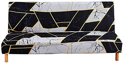 ele ELEOPTION Sofabezug Ohne Armlehnen, Moderner Druck Sofabezug 3 Sitzer Ohne Armlehne Stretch Couch überzug Armlose Sofabettüberzug für Faltbares Schlafsofa Ohne Armlehnen,180-210 cm (Geometrie 2)