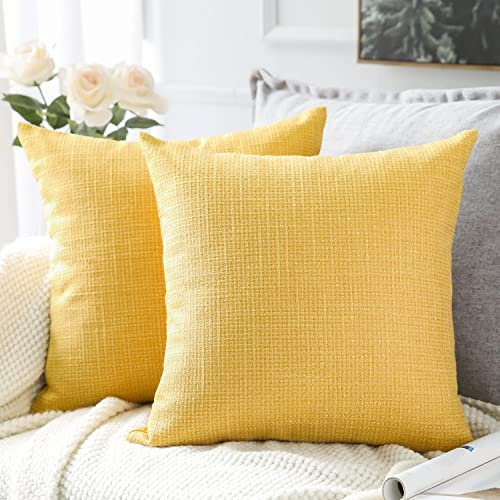Artscope 2er Set Kissenbezug Einfarbig Wurfkissenbezug, Leinen Kissenbezüge Moderne Dekokissen Kissenhülle Set Kissen Fall für Sofa Auto Schlafzimmer Zuhause Dekor 50x50cm Gelb