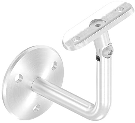 FeNau - Handlaufhalter mit Gelenk und Halteplatte für Ø 42,4 mm V2A - Wandabstand Bügel mittig: 85 mm - Ronde: 58 x 4 mm gewölbt mit 3 Bohrungen 6,5 mm, Innen & Außen