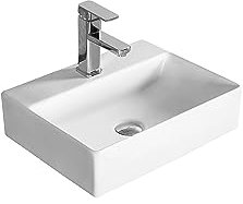 Art-of-Baan Premium Waschbecken eckig - Hochglanz Aufsatz/Wandmontag Waschbecken - Keramik-Becken für Waschtisch - Waschschale weiß 455 x 355 120 mm