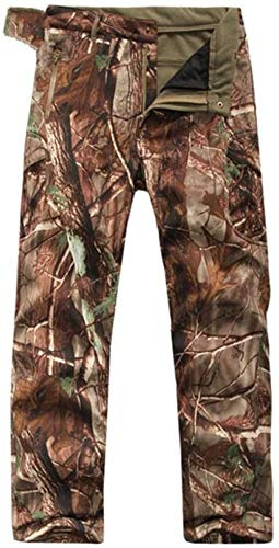 Czen Men's Tactical Camouflage Softshell Pants Military Fleece Lined Multipockets Outdoor Trekking Pants Waterproof Hunting Pants Warm Thickened (camo trees,L)