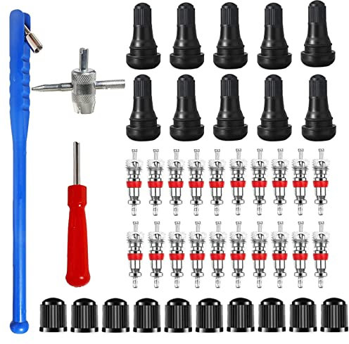 HUAZIZ Kit d'outils de Réparation de Valve de Pneu de Voiture, Outil de Valve 4 Voies avec 20 Noyaux de Valve,10 Bouchons de Valve de Pneu,Outil de Dépose Tige Valve de Pneu Simple Tête
