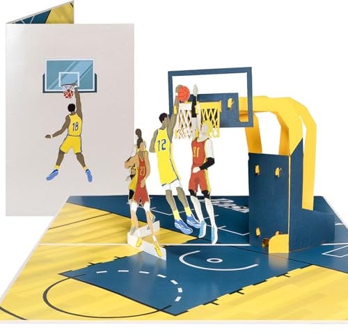 Sweetpopup® 3D Pop Up Karte Glückwunschkarte Geburtstagskarte Geschenkkarte Gutscheinkarte Grußkarte Geburtstag Sportler | Gutschein Glückwunsch Basketball Spieler, 027