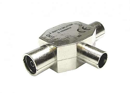 Mr Gadget's Solutions 2 Way COAX divisor coaxial T antena de TV macho a 2 x adaptador de metal hembra, 2 unidades
