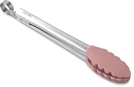Zeal Silicone Non-Stick Kitchen Cooking Tongs with Stainless Steel Handle – Perfect for Cooking, Grilling, BBQ, Serving, and More 26cm - Heat-Resistant, BPA-Free, and Easy-to-Clean, Rose Pink
