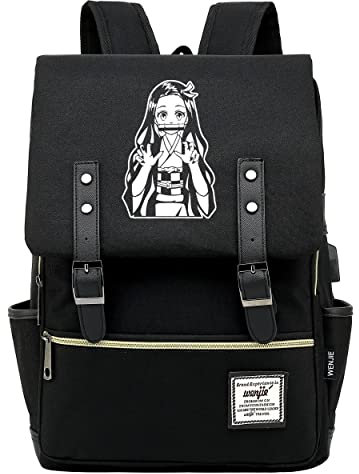 Roffatide Anime Demon Slayer Rucksack Kamado Nezuko Schultasche Rucksack 15.6 Zoll Den laptop Schwarzer Businessrucksack Reisegepäck B