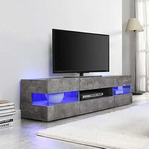 Kirsten Wooden TV Stand In Concrete Effect With LED Lighting