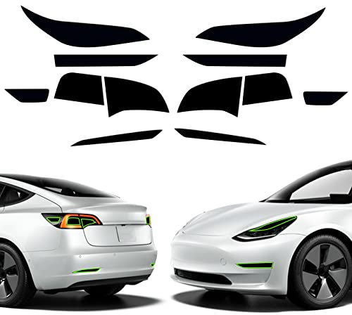MusTree Precut Light Cover Tint Film Fit for Tesla Model 3 Headlight Eyelid Taillight Tail Light Reflector with Gloss Dark Smoke Wrap Overlay Accessories
