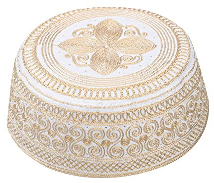 YJZQ Bestickte islamische Herren-Totenkopfmütze, muslimische Gebetshut, Kappe für Mann, Islam-Kappe, Kufi-Kopfbedeckung, goldfarben, Einheitsgröße