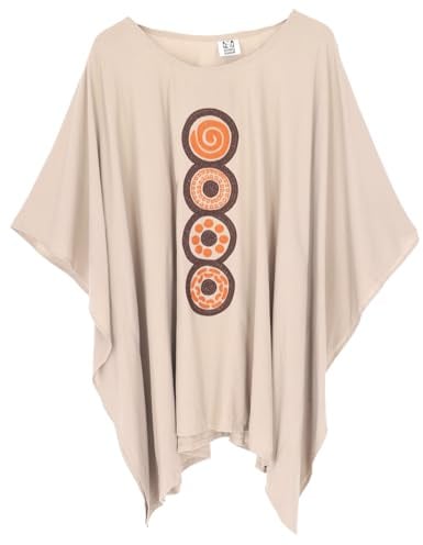 GURU SHOP Besticktes Hippie Ponchokleid, Tunika, Kaftan, Strandkleid | 100% Viskose, weit geschnitten, kurzärmlig, ideal für Urlaub, stylisches Boho-Outfit, angenehm luftig.