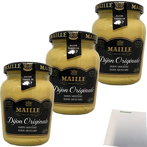 usy Bundle für Maille Dijon Originale Mostarda Dijon Senf 3er Pack (3x215g Glas) + usy Block