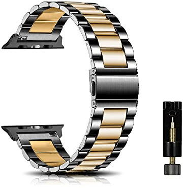 CeiBand Correa para Apple Watch 44mm/42mm/45mm/49mm/Series 11 46mm Pulsera Reloj, Métal Acero Inoxidable Reemplazo Correas Banda para iWatch Series 11 10 9 SE 8 7 6 5 4 3 2 1 Hombres Mujer -Oro/Negro
