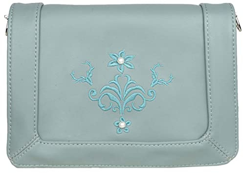 Lady Edelweiss Trachtentasche Emilia mit Stickerei & Kunstperlen | Umhängetasche klein | Dreifachtasche zum Dirndl (petrol)