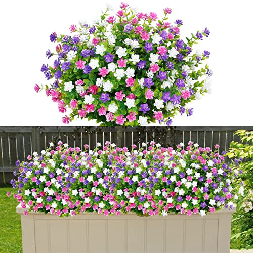 SOMYTING 9 Bündel Künstliche Blumen Balkon Kunstblumen UV-beständig Grüne Sträucher Pflanzen Kunstblumen Eukalyptus Deko für Innen Außenbereich Hausgarten Fenster Hochzeit Party Dekoration