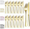 Evanda Ensemble de couteaux à steak en or 24 pièces, placage de titane doré en acier inoxydable 12 fourchettes et 12 couteaux à dîner, couteaux à steak fourchettes à steak