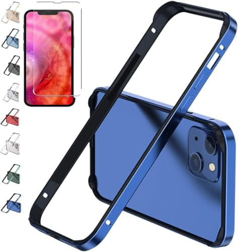 For Iphone 15 Pro Max Bumper Case, Aluminum Frame Metal Bumper Frame Slim Hard Case Cover for Iphone15 Pro Max, Metal Frame Soft Inner Bumper, Raised Edge Protection (6,7'' iPhone 15 Plus,Blau)