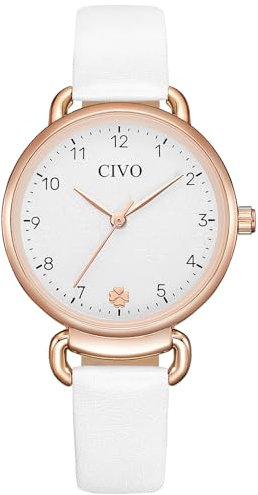 CIVO Damenuhr Lederarmband Armbanduhr Damen: Analog Uhren Damen Weiß - Geschenke für Frauen