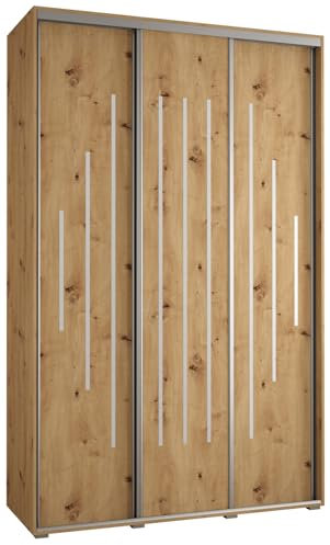 MEBLE KRYSPOL Davos 12 150 Schrank mit DREI Schiebetüren für Schlafzimmer - Moderner Aufbewahrungsschrank mit Kleiderstange und Regalen - 235,2x150x60 cm - Artisan Artisan Silber