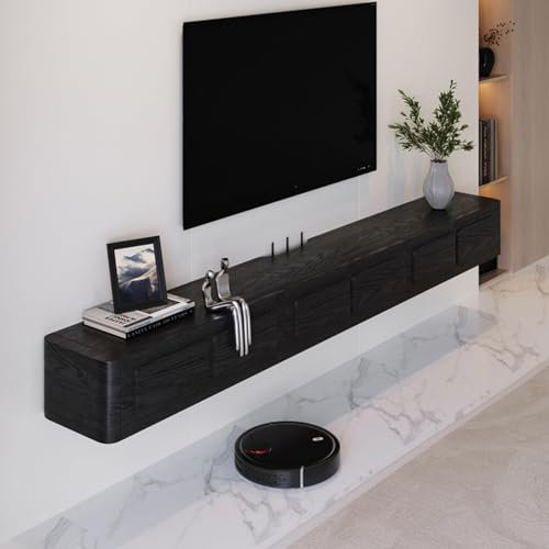 YUZDNM Schwimmender Tv Schrank - Tv Lowboard Hängend, Medienkonsole, Unterhaltungszentrum, Fernseher-Regal, Massivholz-TV-Lowboard Zum Aufhängen, WLAN-Router, DVD-Aufbewahrungsregale (Color : A)