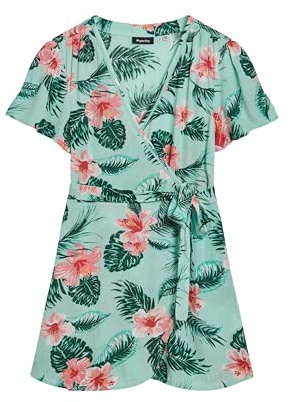 Superdry Damen Kurzes Mini-Wickelkleid mit Print Luna Rosé Mint 36
