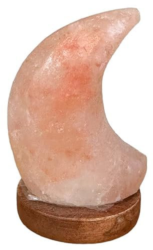 ASPIRE UK Moon Shaped Himalayan Salt Lamp USB Powered – 1kg Handcrafted Pink Crystal Rock with LED Light & Wooden Base – Natural Air Purifier & Relaxation Lamp – Home & Bedroom Décor Sold