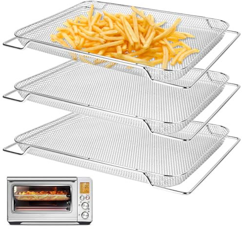 3Pcs Stainless Steel Air Fryer Basket for Breville Smart Oven Air Fryer Pro, Replacement Mesh Baskets Air Fryer Accessories Basket for Breville BOV900 Smart Air Fry Oven (16.5D x 11.8W x 0.75H)