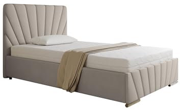 PANDA MÖBEL RAY Polsterbett 120 x 200 cm Doppelbett mit Stauraum aus Kiefernholz, Schlafzimmer, Bequem, Modern, Stilvoll- beige