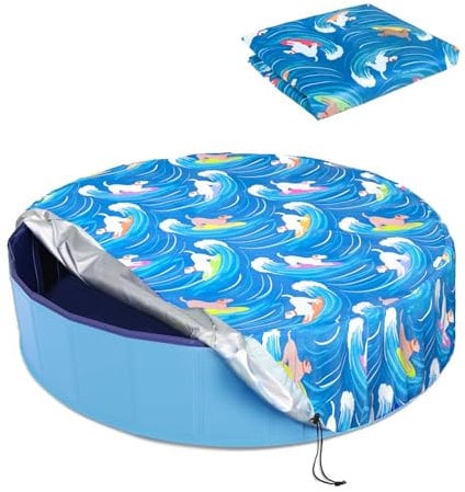 Ladadee Foldable Round Dog Swimming Pool Cover, for 32 /63“/48” Collapsible Outdoor Tub, PVC Coating Waterproof and UV Protection, Leakproof Washable Kiddie Pet Small Paddling Bath Accessories