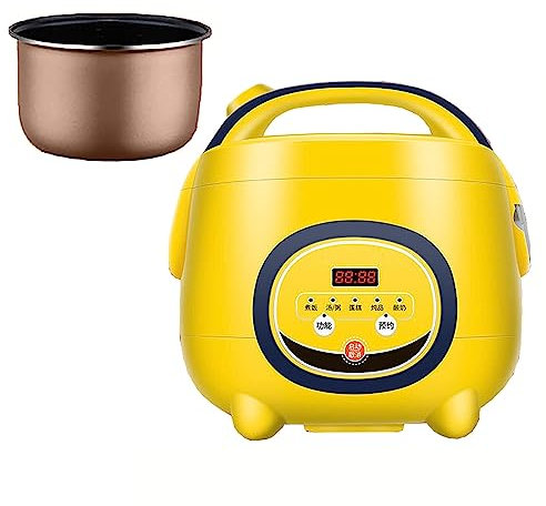 AMiwet - Mini cuociriso (1,8-5 l), per preparare riso e vapore cibi sani e verdure, con pentola interna antiaderente, riserva 24 ore per 1-8 persone, giallo