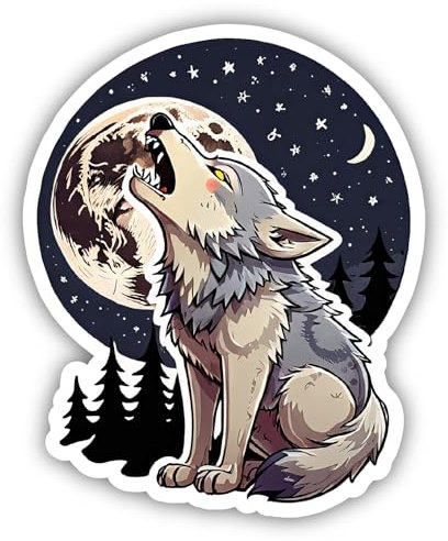 Samunshi® Wolf mit Mond Aufkleber Car Decal Sticker für Mofa Fahrrad Roller oder Auto Sticker Fahrrad Mtb Mountainbike Rennrad Comic Cartoon Tier Sticker 15cm Wolf mit Mond