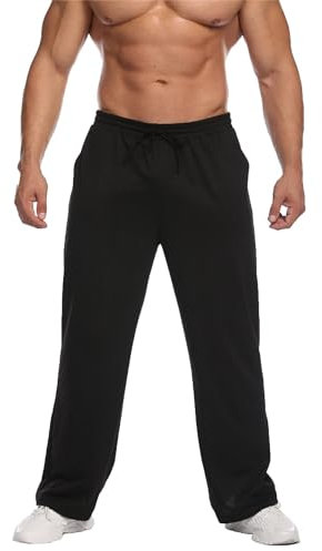 PINSPARK Sporthose Herren Lang Baumwolle Sweathose Breite Trainingshose Herren mit Kodelzug Freizeithose Joggers Jogginghosen Loose Männer mit Taschen Schwarz M