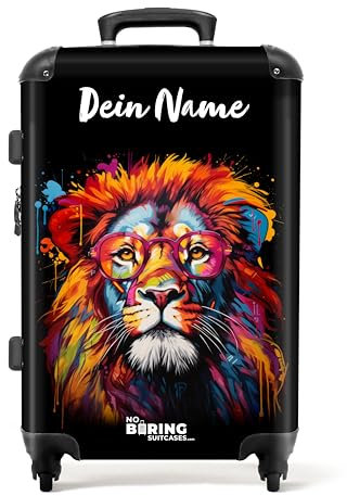NoBoringSuitcases.com Reisekoffer Personalisiert, Koffer Groß, Hartschalenkoffer, Reisekoffer mit Rollen, Rollkoffer, Koffer Flugzeug 23 kg, Koffer Mittelgroß (Löwe - Orange 67 cm - 72 L)