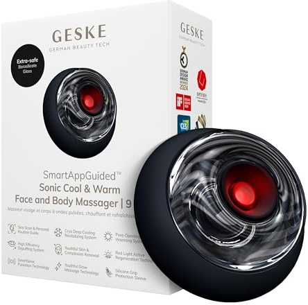 GESKE Sonic Cool & Warm Face & Body Massager | 9 in 1 | Straffend | SmartAppGuided™ | Elektrisches Massagegerät | Gesicht & Körper | Batterielose Wärme- & Kühltechnologie | Entspannend