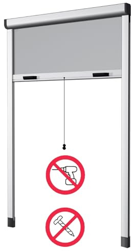 Zanzariera Verticale a Rullo Riducibile, Kit Fai da Te, Vari Colori e Misure, Installazione Senza Viti, Montaggio ad Espansione (Bianco RAL 9016, 100x170)