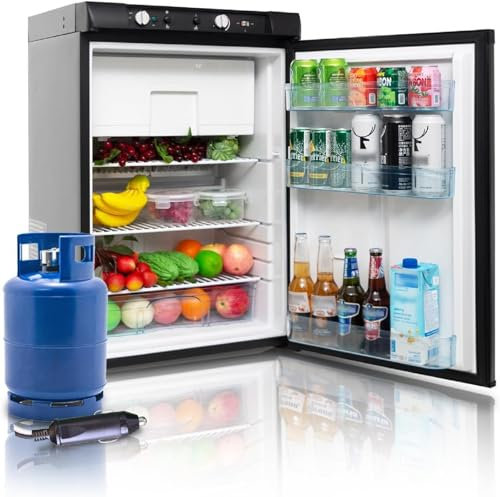 SMETA Nevera Camping Gas 100L, Nevera Trivalente 12V/220V Gas, Frigorífico 12V, Silencioso Refrigerador Combinado para Camping, Caravana, Garage, Mobile Home, Dormitorio, Negro