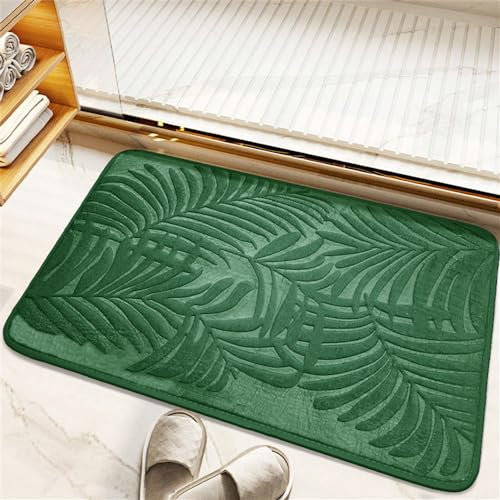 JIANGLANY Leaf Bath Mat Soft Flannel Memory Foam Bathroom Rugs Non Slip Water Absorbent Plant Leaf Door Mat for Bathroom Toilet Machine Washable (Green, 50x80cm)
