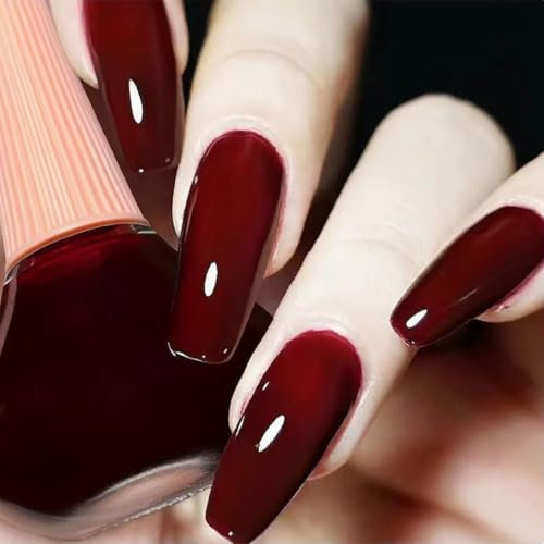 Red Nail Polish, Glitter Nail Varnish, Quick Dry nail polish, Long Lasting Glitter nail polish for Women & Girls, No Need Cure Nail Paint for DIY Nail Art Home Manicure (2#Cherry Red)