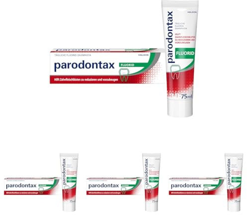 Parodontax Fluorid Zahnpasta, 1x75ml Zahncreme, hilft Zahnfleischbluten zu reduzieren und vorzubeugen (Packung mit 4)