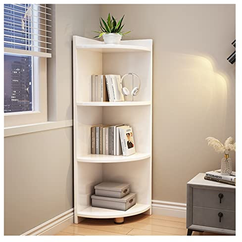 Eckschrank aus Massivholz, Vitrine für Wohnzimmer, Schlafzimmer, dreieckiger Aufbewahrungsschrank (4 Ebenen, weiß, 30 x 30 x 120 cm)