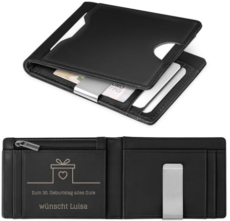 Maverton Slim Wallet mit Münzfach - Schwarze Geldbörse Herren aus Rindsleder - glatt schwarz - personalisierte Geschenke für ihn - Geschenke für Männer zum Geburtstag