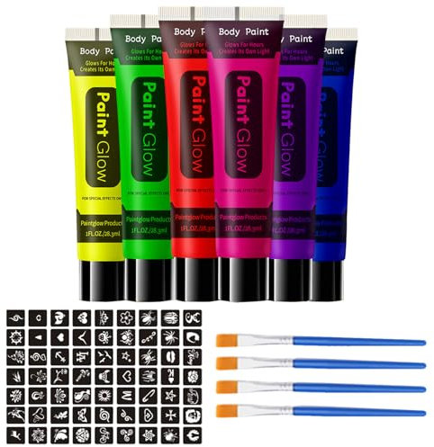 Peinture Fluorescents UV, HISUNBEN 6 Crayons De Peinture UV Néon Pour Le Visage Et Le Corps (28.3 ml 6 Crayons)