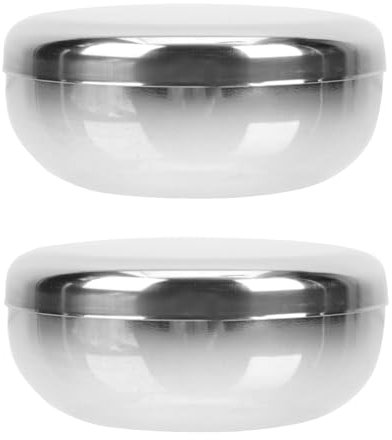 Theaque Edelstahl Reisschüssel mit Deckel, 2er Set, für Koreanische Küche Restaurant, Doppelwandige Metallschüssel, Mehrzweck-Isolierte Suppenschalen Snacks Schalen