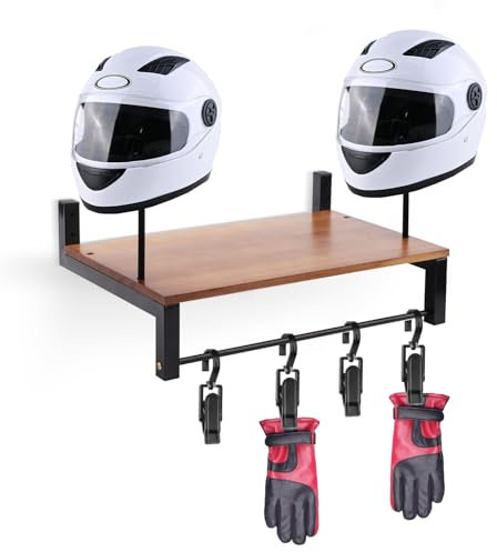 Motorcycle Helmet Holder Wall Mount, Gear Storage Rack with 4 Glove Clips, Motorcycle Gear Storage Hook Stand, Organizer Hangers for Wall Stand for Most of Helmet & Clothes Accessories